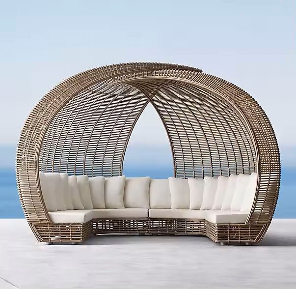 Plush Cushions & Coffee Table Convenience: Modern Outdoor Wicker Daybed Set - North Oasis